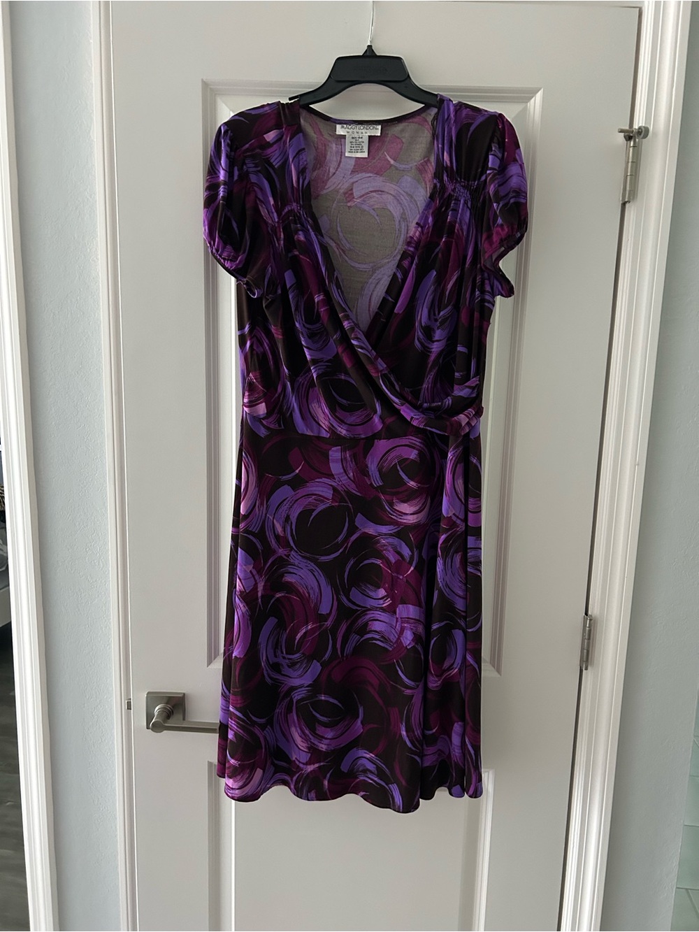 Maggy London Purple Swirl Wrap Dress